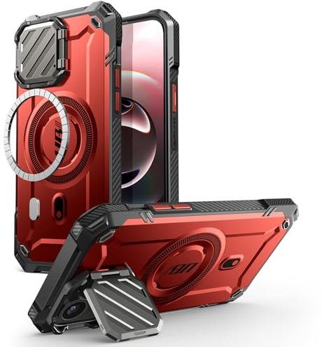 SUPCASE für iPhone 16e/15/14/13 Hülle mit Kameraschutz [Kompatibel mit MagSafe] Dünne Handyhülle Bumper Case Magnetische Schutzhülle mit Ständer [UBMag XT] für iPhone 16e 6.1'' 2025 (Rot)