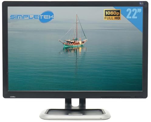 SIMPLETEK - Monitor 22 HD L2208w Schermo VGA Display Computer Fisso Desktop DVR POS Nero con Base Cavo di Alimentazione e VGA Inclusi (Ricondizionato)