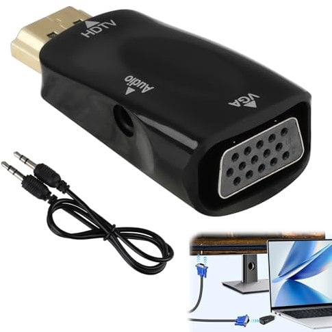 QTMMC HDMI to VGA Adapter with 3.5mm Audio Jack Cable Compatible with Monitor Laptop Computer Projector HDTV Chromebook and More (Male HDMI Input, Female VGA Output, 3.5mm Audio Port)