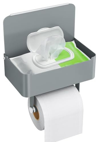 Toilettenpapierhalter mit Feuchttücherbox, Gypie Klopapierhalter Grau Matt, Wc Papier Halterung mit Ablage, Rostfrei 304 Edelstahl Klorollenhalter zum Bohren für Badezimmer, 3-IN-1 Multifunktion