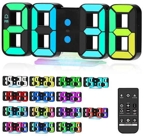 3D LED Digitalwecker: Multifunktionaler Wecker, Modern, Dimmbar, Fernbedienung, Für Schlafzimmer, Büro, Wohnzimmer (Schwarz)