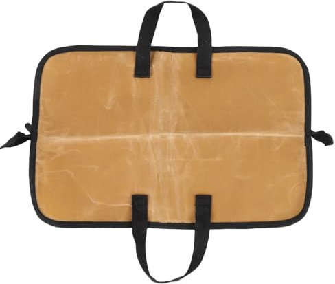 SUNGOOYUE Chef Tool Bag, Portable Canvas Fork Holder Chef Tool Storage Wrap Bag Carrying Pouch with Handle for Kitchen Utensils (Khaki)