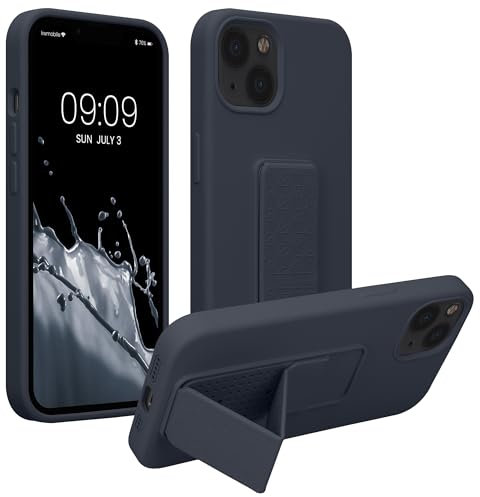 kwmobile 1x Custodia Compatibile con Apple iPhone 13 - Cover Supporto Dita - Back Case per Smartphone - Protezione Gommata Blu Mirtillo