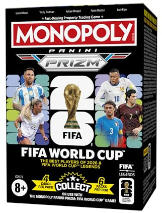 Monopoly Panini Prizm: Copa Mundial de la FIFA, Caja de Cartas de coleccionables | Estrellas Actuales y Leyendas de la Copa Mundial DE LA FIFA | Regalos para los Fans del fútbol
