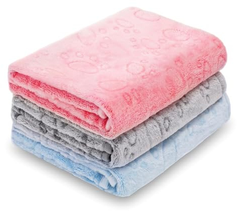 LeapSheep Dog Blankets Washable for Small Medium Large Dogs, Pack of 3 Puppy Blankets, Cozy Soft Dog blankets Warm Pet Sleeping Blanket for Sofa and Bed (Light Paws, L)