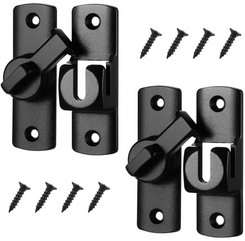 2 Pcs 90 Degree Barn Door Lock, 90/180 Degree Flip Door Latch Sliding Gate Lock for Push, Sliding, Barn Doors (Black)