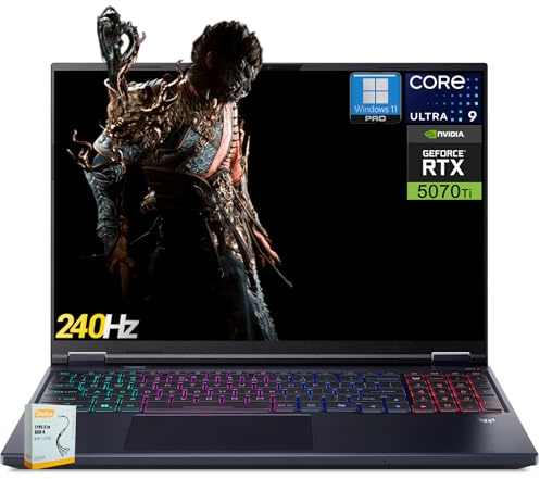 acer Predator Helios Neo 16S AI Ordinateur portable de jeu | 16 2560 x 1600 OLED 240 Hz 100 % DCI-P3 | Intel 24-core Ultra 9 275HX | 64 Go DDR5 4 To SSD | GeForce RTX 5070 Ti | Rétroéclairé RVB