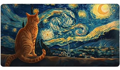 Gaming Mauspad XXL 1200 x 600 mm Katze Sternenhimmel Groß Mousepad mit Genähten Kanten rutschfest Leise Langlebig Tischunterlage Large Size Verbessert Präzision und Geschwindigkei für Gaming C-535