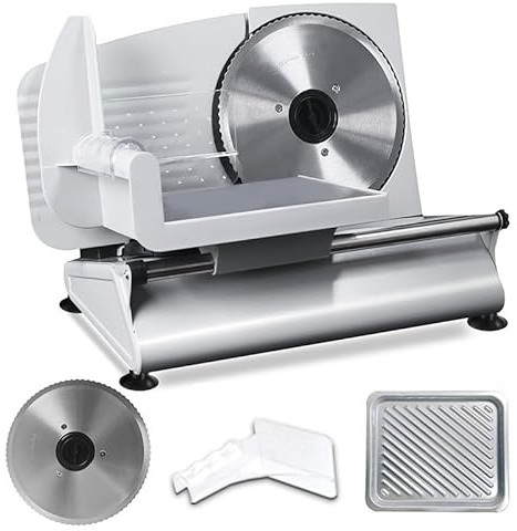 Affettatrice Elettrica da 220 W, Affettatrice In Acciaio Inossidabile, Spessore Regolabile 3-15 Mm/1,2-6 Pollici con Lame In Acciaio Inossidabile da 7,5, per Carne, Prosciutto, Alimenti, Formaggio