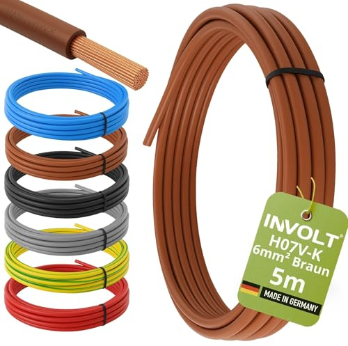 INVOLT H07V-K 5m 6mm² braun Aderleitung flexibel Verdrahtungsleitung PVC Meterware, Made in Germany | Feindrähtig, Flexibel, Erdungsleitung für Elektroinstallation, Made in Germany