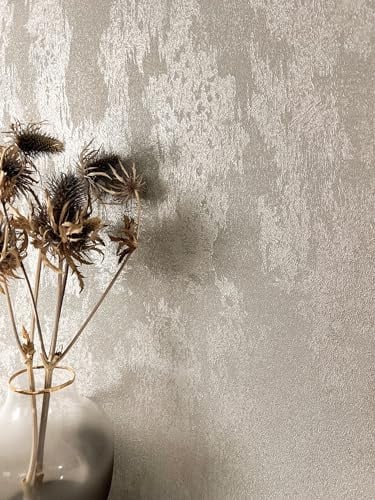 Newroom Vliestapete Grau Uni Betonoptik Wohnzimmer Loft Tapete | Metallic Schimmer changierend, grobe Putzstruktur Wischspuren, Betontapete Wandtapete Mustertapete, Industrial, ansatzfrei