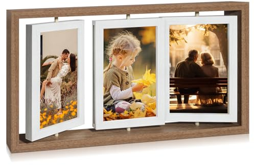 Marcos de Fotos Giratorio 10x15 de Madera, Marco de Fotos Múltiples para 6 Fotos con Protección de Acrílico, marcos de fotos multiples Juego de 3 Marcos para Fotos de Boda Día de la Madre Regalo