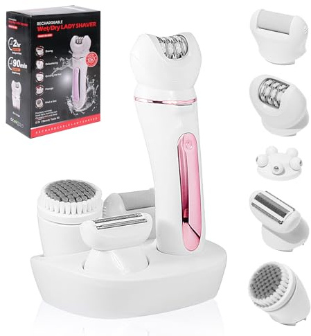 Epilierer Damen, 5 in 1 Elektrisch Epiliergerät Damen Kabellos, Lady Shaver, Epiliergerät für Langanhaltende, Wet & Dry Rasier- und FaceSpa Gesichtsepilierer, IPX7 Wasserdichter,Led-Anzeige