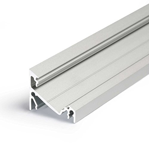 CORNER14 (CO14) | Ecke 2 Meter Aluminium | Eckprofil-Leiste eloxiert | für LED Streifen | Set inkl Abdeckung-Schiene milchig-weiß opal | mit Montage-Klammern und Endkappen (2 Meter milchig click)