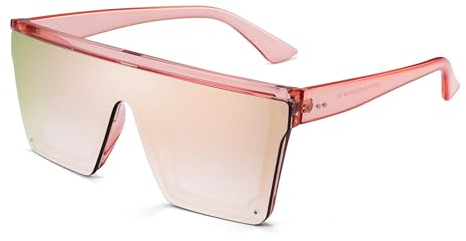 JIM HALO Flach Top Schild Sonnenbrillen Platz Spiegel Randlos Brillen für Damen Herren(Rosa Rahmen/Spiegel Rosa Linse)