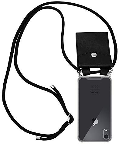 Cadorabo Handykette kompatibel mit Apple iPhone XR Schutzhülle TPU Silikon Case Necklace Design Slim Kratzfest Kordel Band mit Etui Rundumschutz Case Hülle für iPhone XR in Schwarz