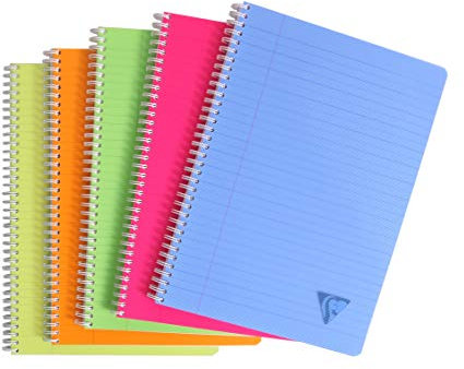 Clairefontaine 328145C - Packung mit 10 Doppelspiralbücher Linicolor Fresh DIN A4, 50 Blatt liniert mit rotem Rand, 90g, farbig sortiert, 1 Pack