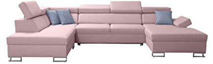 All4All Ecksofa Wohnlandschaft Morena VI Polstersofa XXL Big Sofa mit Bettkasten Gewebe Grau Schwarz Blau Braun 26 (RECHTS)