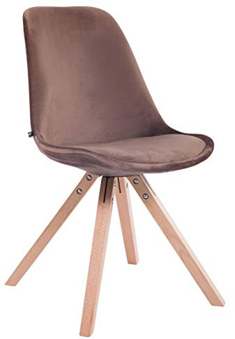 CLP Retrostuhl Toulouse Samt Square Mit Hochwertigem Sitzpolster I Lehnstuhl Mit Stabilem Holzgestell I Sitzhöhe 48 cm, Farbe:braun, Gestell Farbe:Natur