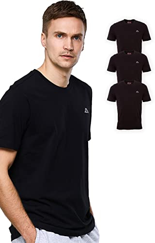 Kappa Herren T-Shirt VOLLAR im 3er Pack | Sport-Shirt mit Rundhalsausschnitt | Basic Tshirt-Set für Männer | Rundhals Oberteil für Sport und Freizeit | Regular Fit | S, Schwarz