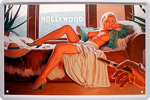 schilderkreis24 Pin Up Pinup „Hollywood“ Hot Sexy Girl Lady Retro Reklame Werbeschild Deko Dekoration Metallschild Vintage Schild Geschenk zum Geburtstag oder Weihnachten 20x30 cm