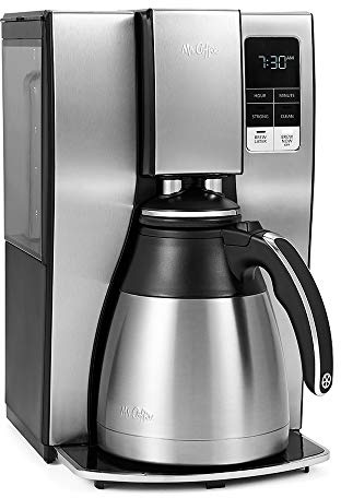 Mr. Coffee 10-Cup Programmable Coffee Maker, Insulated Thermal Carafe, Brew Strength Selection, Brew Now or Later, Stainless Steel