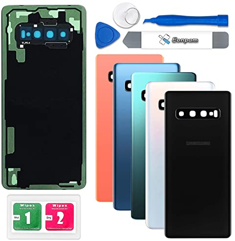 Eonpam Akkudeckel für Samsung Galaxy S10+ Plus G975 Rückseite Glas Backcover Ersatz Reparatur Set mit Kameraglas (Prisma Schwarz)