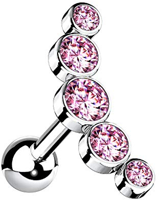 Taffstyle Piercing Stecker mit Multi Kristall Bogen Glitzer Steinen Ohr Cartilage Tragus Helix Ohrpiercing Barbell Stab Kugel Knorpel Silber Rosa