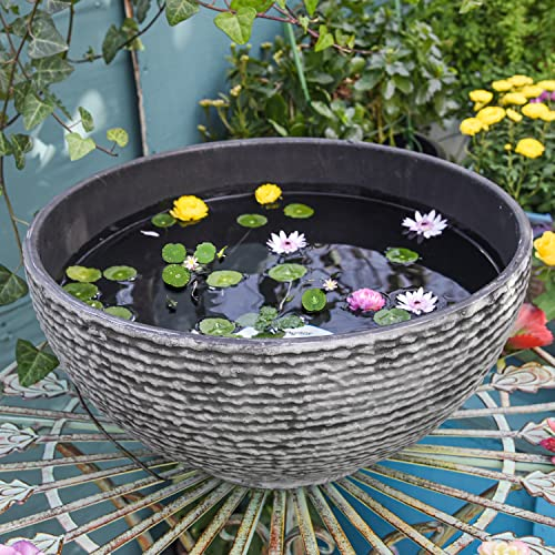 Sungmor Vaso per piante idroponiche grande per piante grasse - Diametro 39,6 cm - Serbatoio d'acqua grande e spesso - Texture marmorizzata in resina - Mini fontana per pesci e uccelli