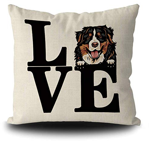 BAGEYOU Kissenbezug mit Hundemotiv, niedlicher Berner Sennenhund, dekorativer Überwurf, Kissenbezug für Sofa, Couch, 45,7 x 45,7 cm, Leinenkissen, doppelseitiger Druck