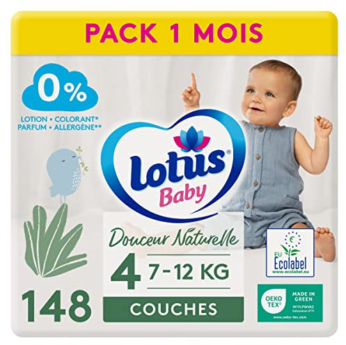 Lotus Baby Douceur Naturelle Windeln, Größe 4 (7-12 kg), 1 Monat, 148 Windeln