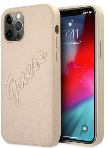 Guess GUHCP12MRSAVSLG Hülle für iPhone 12/12 Pro 6,1 golden Saffiano Vintage Script