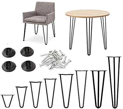 DayPlus Haarnadel Tischbeine 4X Hairpin Leg Möbelbein Haarnadelbeine aus Metall Tischzubehör DIY für Esstisch, Couchtisch, Schreibtisch, Hocker, Tisch & Schrank (25cm - 2 Stange, schwarz)