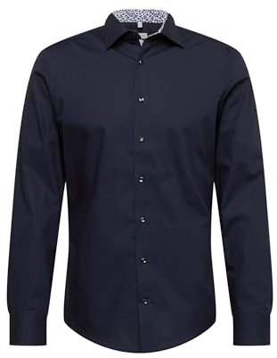 Seidensticker Men's Business Shirt - Slim fit - Non-Iron - Kent Collar - Long Sleeve - Patch - 100% Cotton Dunkelblau
