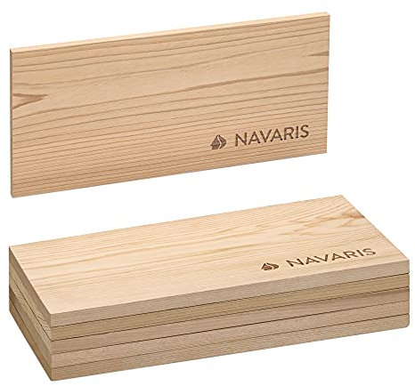 Navaris Planche à Griller Barbecue - Lot 6X Planche à Fumer en Bois de cèdre pour Grill Barbecue Charbon et électrique - Poisson volaille Viande