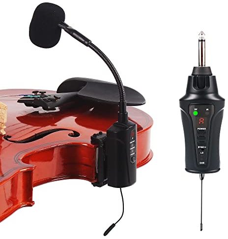 MAMKOES VT-5 Micrófono de violín inalámbrico UHF cuello de cisne Pick Up Instrumento Clip en micrófono receptor y sistema transmisor para violín