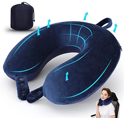 TALLGO Cuscino cervicale da viaggio, cuscino in memory foam per aeroplano, supporto per la testa, morbido cuscino regolabile per aereo, auto e casa reclinabile (blu scuro)
