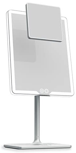 LUNA London ORBIT LED Vanity Mirror with Lights, 7X/1X Magnification, Dimmable & USB-C Rechargeable Tabletop Mirror - Chalk Grey