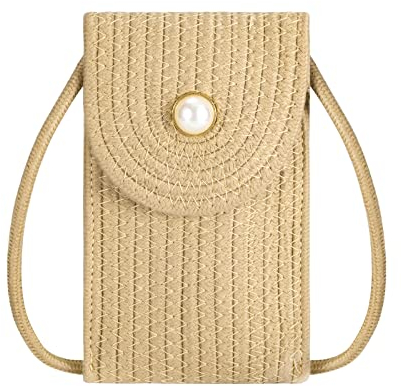 QH-Shop Sac à Main à Bandoulière de Plage en Paille Sacs Tissés En Paille pour Femmes D'été Fait Main Fermeture avec Boucle pour Voyage Vacances Téléphone Filles Mesdames