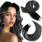 Moresoo Tape in Extensions Echthaar 60 cm Tape Extensions Balayage Schwarz Silber Invisible Remy Echthaar Extensions Tape 20 Stück 50g