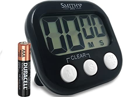 Smith’s® Digital Kitchen Timer - Black | Large Countdown Clock | Battery Included | Loud Alarm | Big Digits | Magnetic, Kickstand & Hanging Hole | Very Easy To Use | 1 Year Guarantee