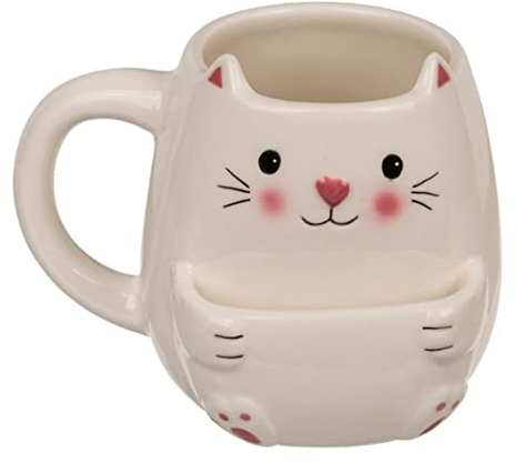 CBK-MS Tasse Katze mit Keksfach Trinkbecher Kaffeetasse mit Fach für Gebäck oder Kekse Kätzchen Becher