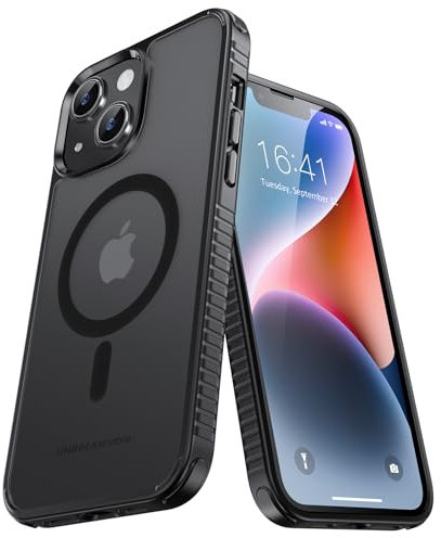 UNBREAKcable Magnetic Case for iPhone 13/ iPhone 14 compatible with MagSafe[Military Grade Shockproof][Non-Slip] Translucent Matte Back& Soft Silicone Airbag Bumper Phone Case for Apple 6.1– Black
