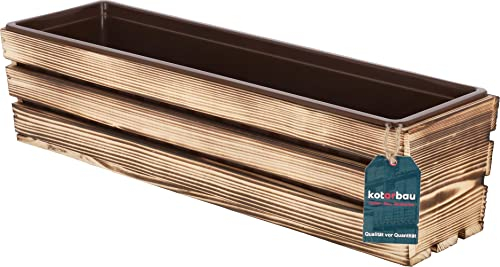 KOTARBAU® Jardinera de Madera con Inserto, Maceta Interior, 600 x 180 x 150 mm, Color marrón Quemado, Jardinera Rectangular, Larga, Macetero para Plantas y Hierbas, Jardín, Terraza, Balcón, Rústica