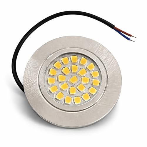 5er Set 230Volt 4Watt LED Möbeleinbauleuchte Lumi Farbe: Edelstahl geb. Lichtfarbe: Warmweiss