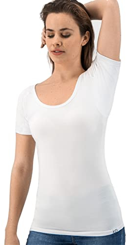 Fibershirts® Anti Schweiß Shirt - T-Shirt gegen Schweißflecken - Anti Schweiß Unterhemd - Mit ArmPads PRO & Silberbehandlung - Damen - Rundhals