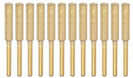 sourcing map 2Packs (12pcs) Diamond Coated Chainsaw Sharpener Bits 3/16 4.8mm Cylinder Head, Titanium Plated Electric Chain Saw Grinder