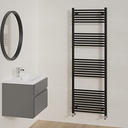 NRG Straight Black Bathroom Heated Towel Rail Radiator Central Heating Ladder Rad Warmer 1800x600mm