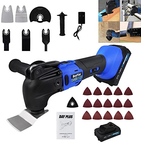 Cordless Oscillating Multi Tool, 6 Variable Speed Oscillating Multifunction Tool,1.5Ah Li-ion Battery and Fast Charger 300W with 24 Accessory Blade & Sanding Sander,for Polishing Wood Sawing Metal