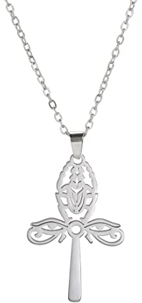 EUEAVAN Collier pendentif Scarabée Oeil d'Horus Amulette porte-bonheur Clé de vie Croix Ankh Bijoux égyptiens de protection Bijoux religieux Femme (Argent)